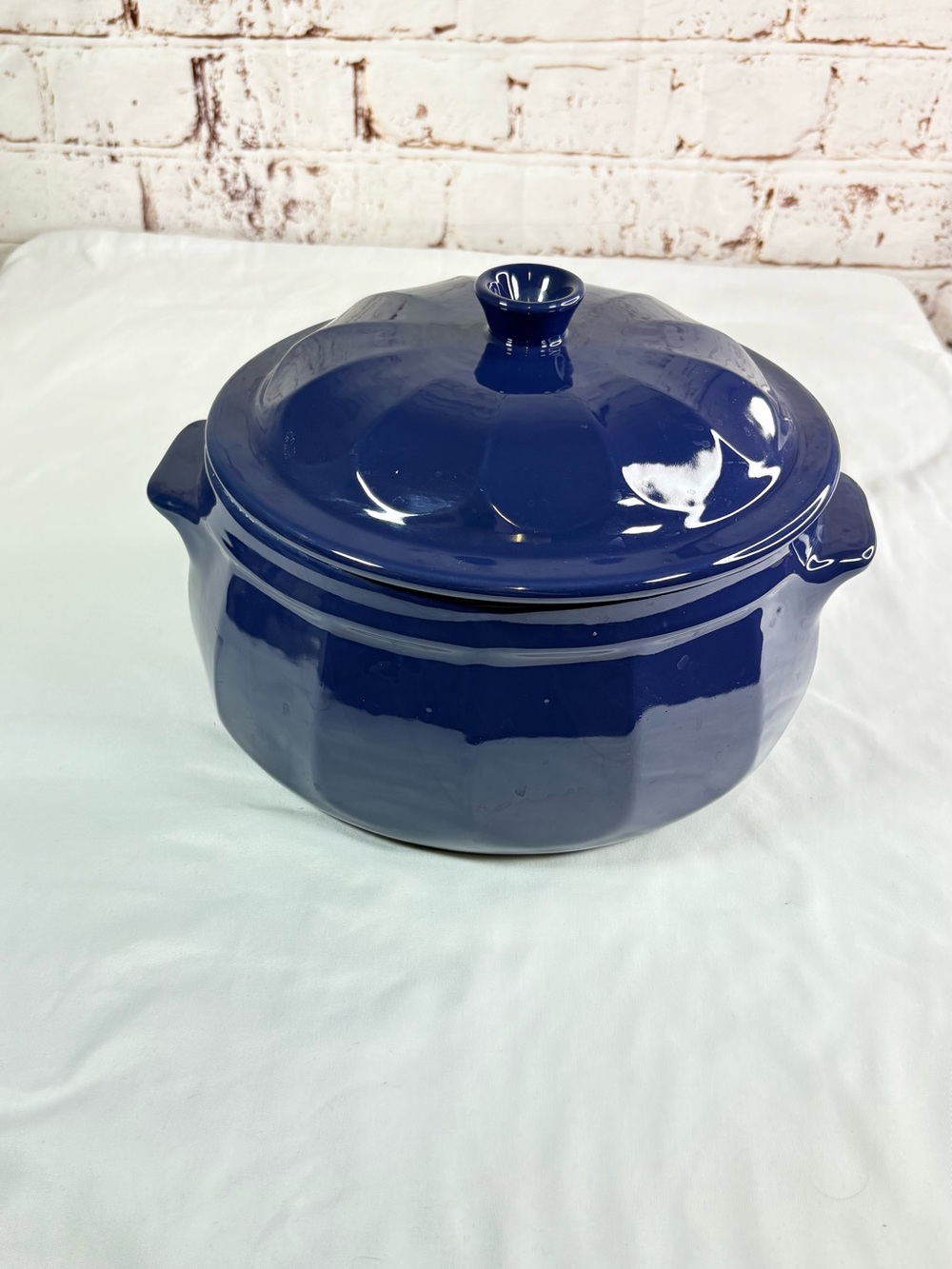 Glazed Ceramic Covered Casserole in Deep Blue